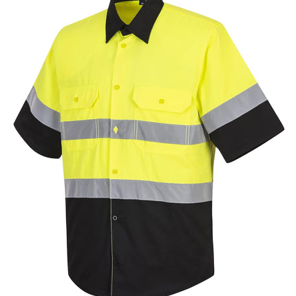 E067 Two Tone Short Sleeve ANSI Work Shirt Yellow/Black, Medium