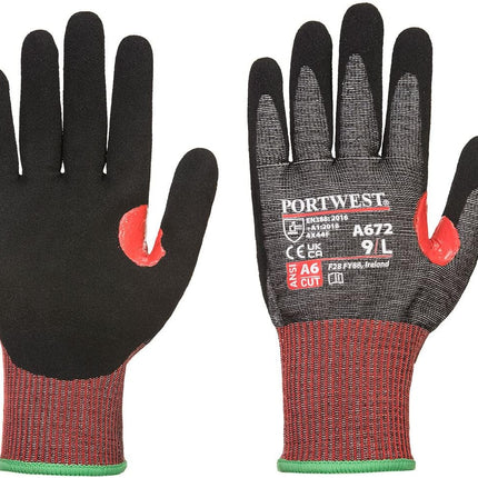 A672 Reinforced Grip Nitrile Cut Resistant Safety Work Gloves Black, Medium