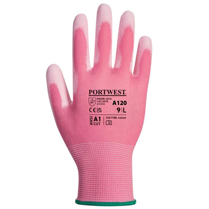 A120 Work Gloves PU Palm Dipped Abrasion and Tear Resistant Pink, Medium-KarWorkwear