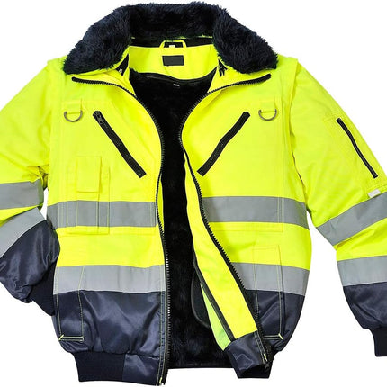 Hi-Vis Pilot Jacket Visibility Reflective Safety Protective Work Wear Coat ANSI 3, Yellownavy, Large