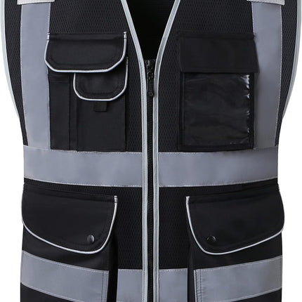 9 Pockets Class 2 High Visibility Zipper Front Safety Vest with Reflective Strips, Meets ANSI/ISEA Standards (Large, 150-Pink)
