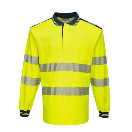T184 PW3 Hi-Vis Long Sleeve Polo Safety Shirt Yellow/Black, Medium-KarWorkwear