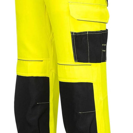 PW340 Men'S PW3 Hi Vis Safety Pants, Lightweight and Durable Workwear with Pockets and Knee Pads Yellow/Black, 40