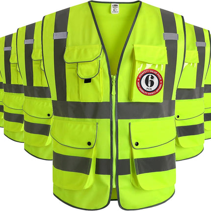 9 Pockets Class 2 High Visibility Zipper Front Safety Vest with Reflective Strips, Meets ANSI/ISEA Standards (Large, 150-Pink)