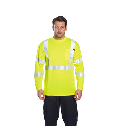 S191 Hi-Vis Long Sleeve Pocket T-Shirt Yellow Tall, Large