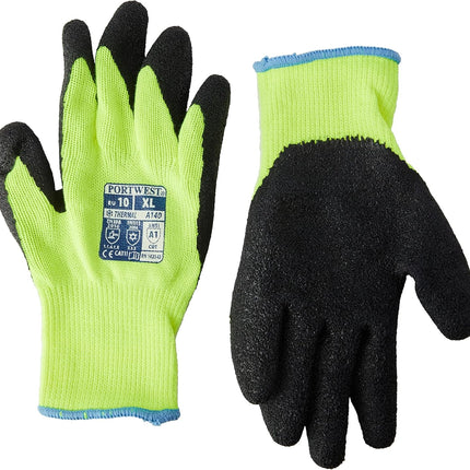 A140 Thermal Outdoor Cold Protection Glove with Crinkle Latex Grip ANSI, Yellowblack, Large