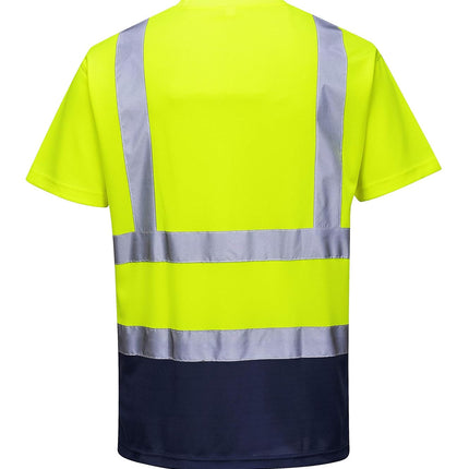 S378 Hi Vis 2 Tone Reflective Short Sleeve Safety Work T Shirt ANSI, Yellownavy, 6XL