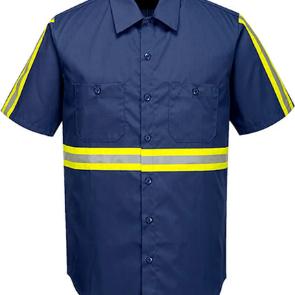 F124 Mens Reflective Iona Xtra Short Sleeve Work Shirt Navy, 4X-Large-KarWorkwear