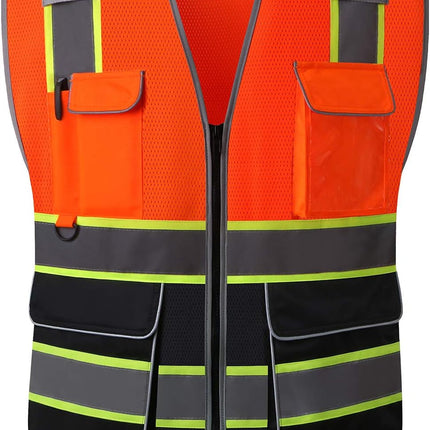 Surveyor Safety Vest Reflective for Men, Class 2 Mesh Safety Vests Reflective with Pockets and Zipper,High Visibility Construction Work Surveyor Vest