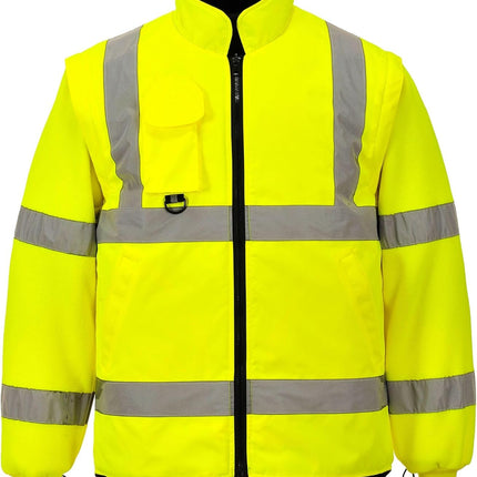 Hi-Vis 7In1 Jacket Viz Insulated Safety Visability Work Bomber Rain ANSI 3, XXL Yellow