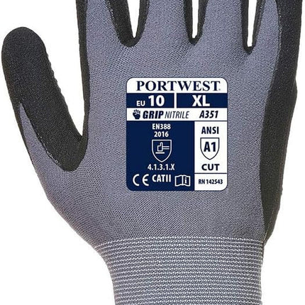 A351 Dermiflex plus Handling Glove with Pu/Nitrile Foam Palm Grip ANSI, Large