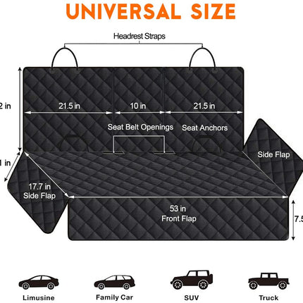 Dog Car Seat Cover, Back Seat Cover for Dogs Pet Car Seat Protector Waterproof Bench Car Seat Cover, Non-Slip Reat Seat Cover Fits Middle Armrest for Most Cars Trucks Suvs - Black