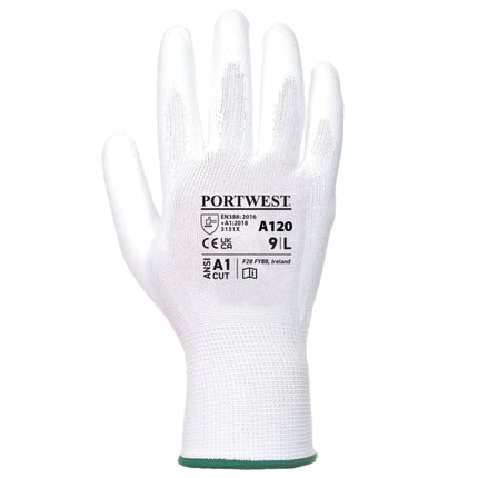 A120 Work Gloves PU Palm Dipped Abrasion and Tear Resistant White, Small-KarWorkwear