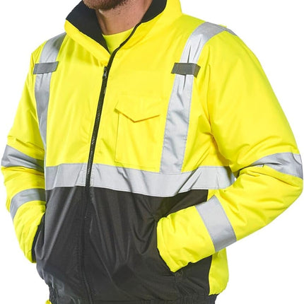 Hi-Vis Two-Tone Bomber Jacket Viz Insulated Safety Visability Work Wear Rain ANSI 3