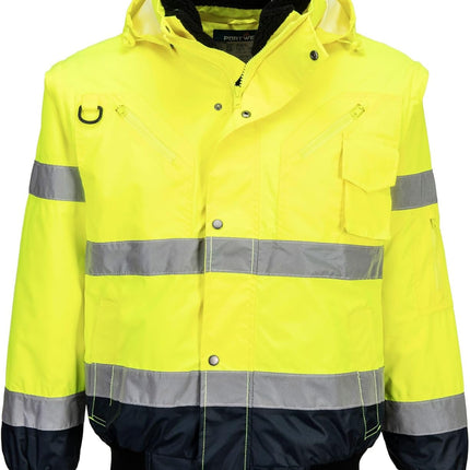 3In1 Bomber Jacket Viz Insulated Safety Visability Work Bomber Rain ANSI 3, Orangenavy, Medium