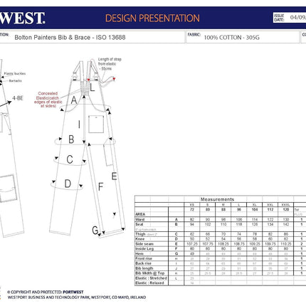 S810 Bolton White Cotton Painters Bib Overalls with Knee Pad Pockets, X Small