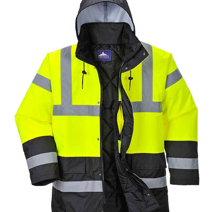 US466 Hi-Vis Contrast Waterproof Traffic Jacket Yellow/Black, Small