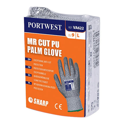 VA622G7RS MR Cut PU Palm Glove, Grey & Grey - Small, Regular-KarWorkwear