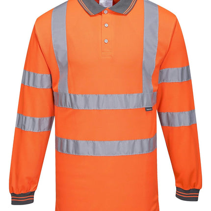 Hi-Vis Polo Shirtl/S Viz Visibility Reflective Safety Work Wear Top ANSI 3, Orange, 3 XL