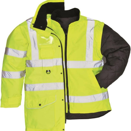 Hi-Vis 7In1 Jacket Viz Insulated Safety Visability Work Bomber Rain ANSI 3, XXL Yellow