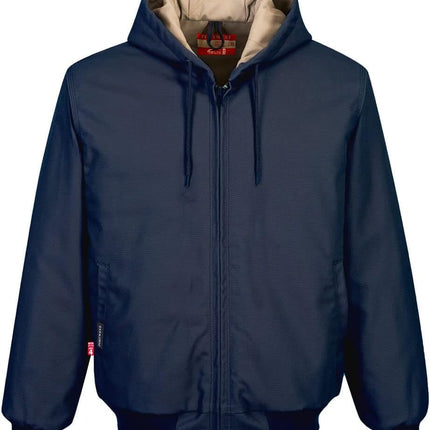 UFR48 Men'S Duck Quilt Lined Flame Resistant Winter Hooded Jacket Navy, X-Large