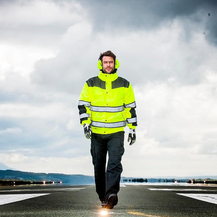 UC566 Hivis Classic Warm Bomber Rain Jacket with Waterproof Taped Seams, Yellowblack, X Large