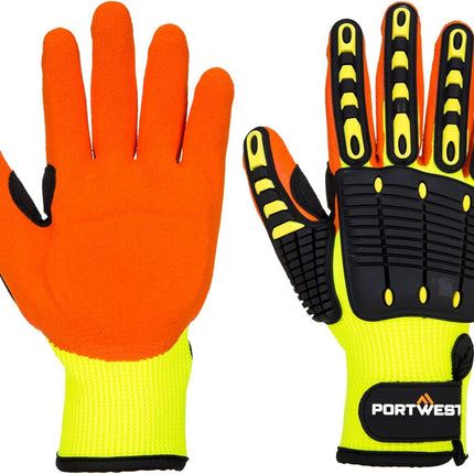 A721 anti Impact Safety Work Gloves - Lightweight Nitrile Grip Impact Reducing Protective Work Gloves Yellow/Orange