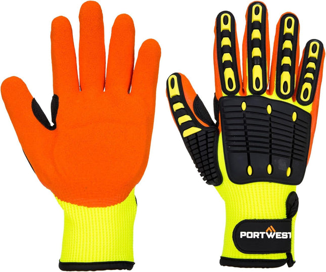 A721 anti Impact Safety Work Gloves - Lightweight Nitrile Grip Impact Reducing Protective Work Gloves Yellow/Orange