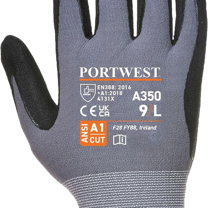 A350 Grip Work Gloves - Lightweight Nitrile Foam Dermiflex Safety Gloves Black