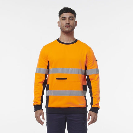 KingGee Mens Hi Vis Reflective Safety Spliced Work Crew Neck Fleece K55058-KarWorkwear