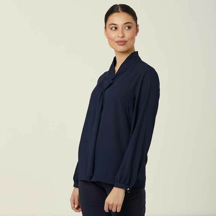 NNT Womens Formal Long Sleeve Tie Neck Blouse Classic Gathered Business CATUL2-KarWorkwear