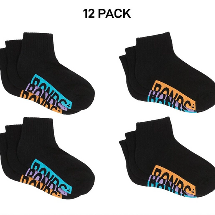 Bonds Kids Cushioned Quarter Crew Socks Comfy Stay Put Grip Soles 12 Pack RXVP3N-KarWorkwear