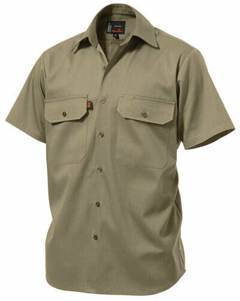 KingGee Mens Open Front Drill Shirt S/S Reinforced Work Cotton Comfy K04030-KarWorkwear