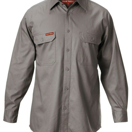 Hard Yakka Long Sleeve Cotton Drill Work Shirt Tradie Safety Button Y07500-KarWorkwear