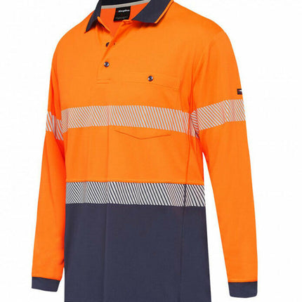 KingGee Mens Hi-Vis Workcool Summer Polo Shirt Long Sleeve Taped Work K54225-KarWorkwear