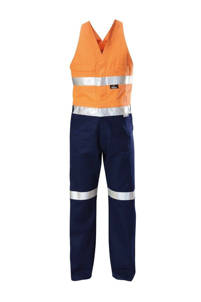 Mens Hard Yakka Hi-Vis 2 Tone Cotton Drill Action Overalls Work Taped Y01055-KarWorkwear