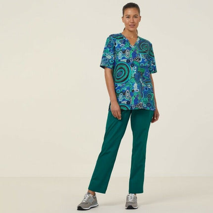 NNT Uniforms Unisex Warlu Indigenous Print Scrub Top V Neck Nurses Work CATRFR-KarWorkwear