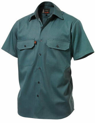 KingGee Mens Open Front Drill Shirt S/S Reinforced Work Cotton Comfy K04030-KarWorkwear