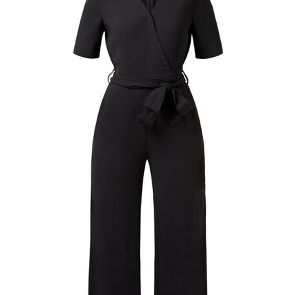 NNT Womens Short Sleeve Formal Jumpsuit Invisible Button Pleats Waist Tie CAT3RT-KarWorkwear
