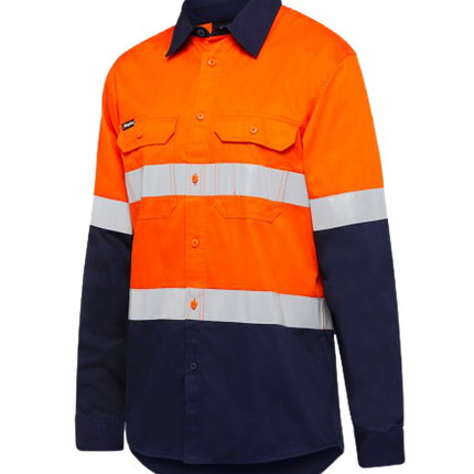 KingGee Mens Stretch Spliced Shirt Hi-Vis Tape Reflective Work Safety K04050-KarWorkwear
