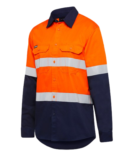 KingGee Mens Stretch Spliced Shirt Hi-Vis Tape Reflective Work Safety K04050-KarWorkwear