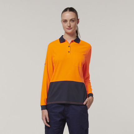 Hard Yakka Womens Safety Work Long Sleeve HI VIS Polo Y08603-KarWorkwear