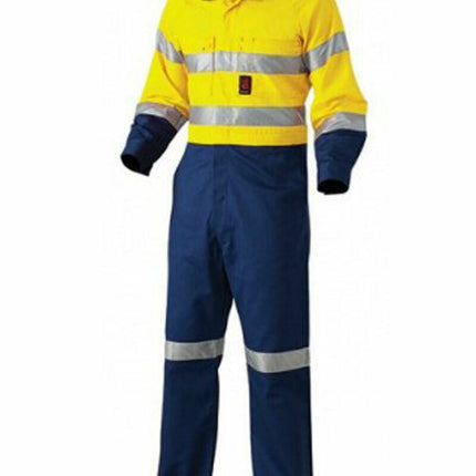 KingGee Mens Hi-Vis Combination Drill Overalls Spliced Cotton Work Safety K51525-KarWorkwear