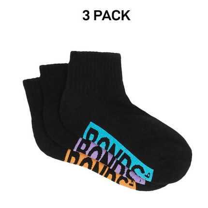 Bonds Kids Cushioned Quarter Crew Socks Comfy Stay Put Grip Soles 3 Pack RXVP3N-KarWorkwear