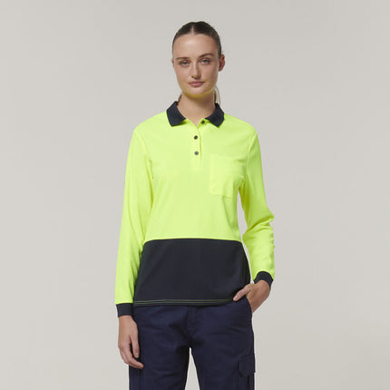 Hard Yakka Womens Safety Work Long Sleeve HI VIS Polo Y08603-KarWorkwear