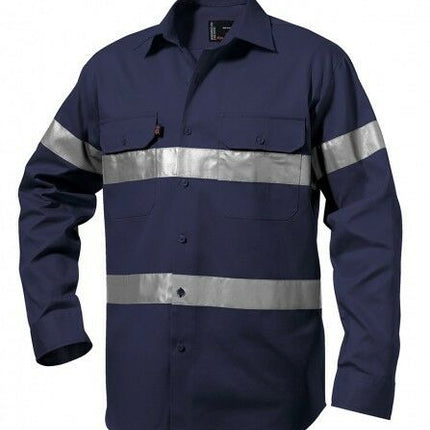 Mens KingGee Hi-Vis Long Sleeve Reflective Tape Work Shirt Job Site Drill K54250-KarWorkwear