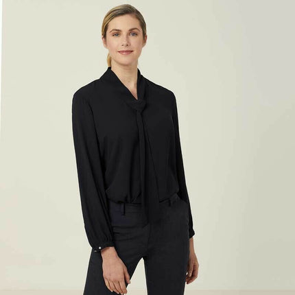 NNT Womens Formal Long Sleeve Tie Neck Blouse Classic Gathered Business CATUL2-KarWorkwear
