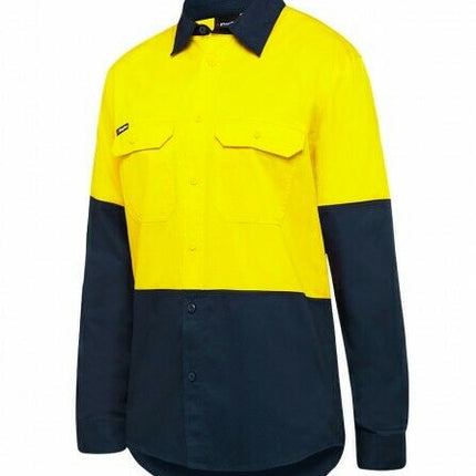 KingGee Mens Stretch Spliced Shirt Comfort Work Safety Cotton Hi-Vis Hem K04035-KarWorkwear