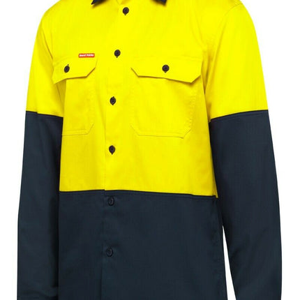 Hard Yakka Core Hi-Vis Vented Cotton Twill Work Long Sleeve Shirt Y07950-KarWorkwear