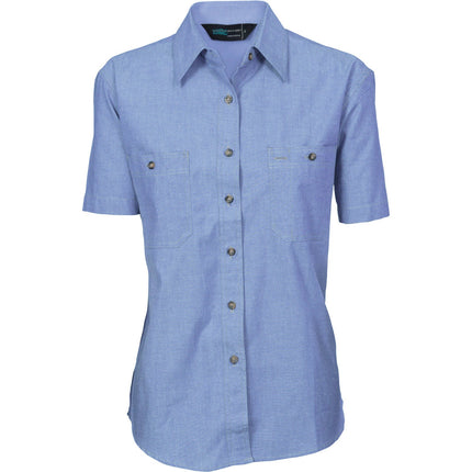 DNC Workwear Womens Ladies Cotton Chambray Shirt Short Sleeve Casual 4105-KarWorkwear